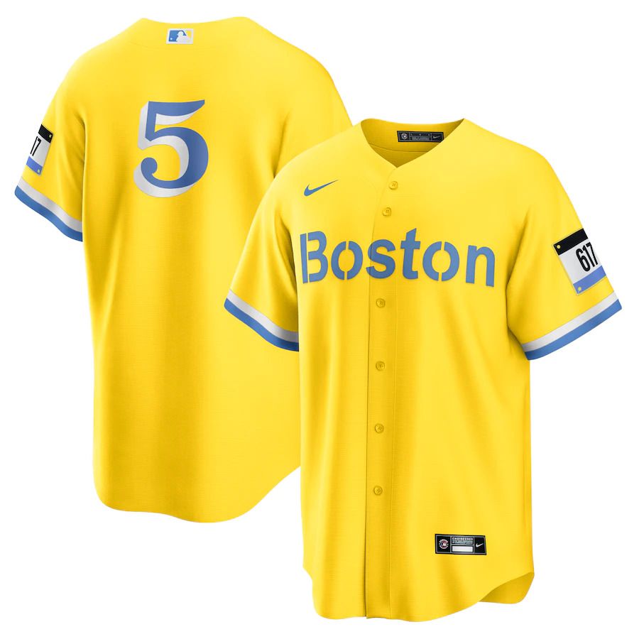 Men Boston Red Sox #5 Enrique Hernandez Nike Gold Light Blue City Connect Replica Player MLB Jersey